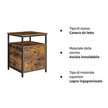 VASAGLE Comodino, Tavolino, 45 x 45 x 60 cm, Ripiano Aperto e 2 Cassetti, per Soggioro, Camera da Letto, Industriale, Marrone Vintage e Nero LET067B01
