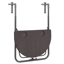 BAKAJI Tavolo Tavolino da Ringhiera per Esterno Balcone Pieghevole Salvaspazio Altezza Regolabile Struttura in Metallo e Piano in Polyrattan xon Portabicchieri Dimensione 60x64cm (Marrone)