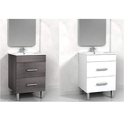 BagnoItalia Arredo per bagno bianco o grigio con due cassetti mobile cm 60x46 lavabo ceramica piedini