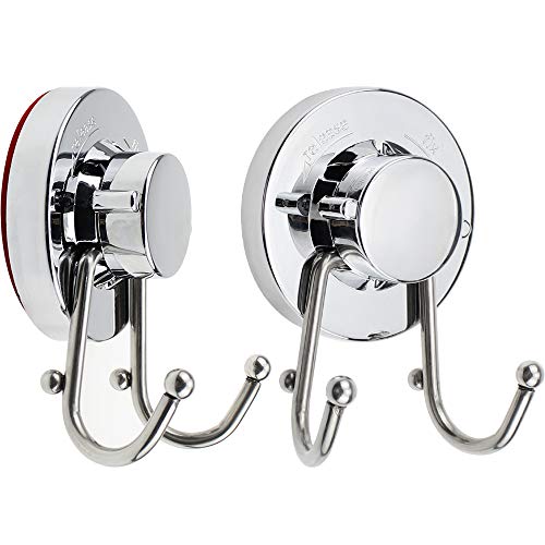 LumenTY 2 ganci a ventosa da parete con resistente acqua e ruggine, carico massimo 6 kg, per bagno e cucina, doppio gancio in acciaio inox