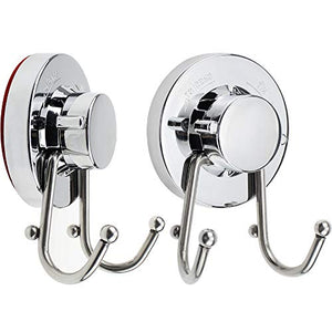 LumenTY 2 ganci a ventosa da parete con resistente acqua e ruggine, carico massimo 6 kg, per bagno e cucina, doppio gancio in acciaio inox