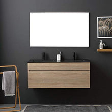Kiamami Valentina MOBILE BAGNO 120CM QUERCIA NATURALE CON DOPPIO LAVABO NERO OPACO | SOLE