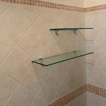 Mensola in vetro temperato lucido trasparente da bagno con fissaggi cromo (50X18X0,8)