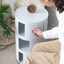 LICHUAN comodini nordico comodini, comodino rotondo a 3 ripiani in plastica, comodino modulare con anta scorrevole, comodino per camera da letto, bagno, ufficio, facile da montare