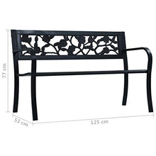 Tidyard Panchina da Giardino 125 cm Nera in Acciaio Panca Posteriore Fantasia 125 x 53 x 77 cm Nero