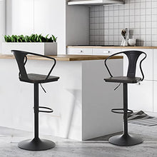 homcom Set 2 Sgabelli da Bar Girevoli, Acciaio Nero e Legno con Altezza Regolabile, Schienale e Braccioli 52x53x91-114cm