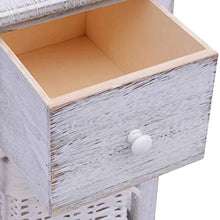 Zora Walter - Comodino in Legno, Stile Shabby Chic, Colore: Bianco Comò per Camera da Letto, con 1 cassetto e 1 Cesto in Rattan
