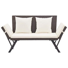 Tidyard Panca da Giardino Esterno 2 Posti in Rattan,Lettino da Giardino Reclinabile 2 in 1 in Polyrattan Marrone,Sedia a Sdraio da Giardino Reclinabile in Rattan (130-176) x 70 x 80 cm