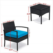 MengFeiNi 3 Pezzi Patio per Esterni Set di Mobili Set Patio Set di Conversazione del Patio Set di Bistrot Sedie Rattan per Balcone Portico Portico Portico Sedie A Patio con Cuscini Blu