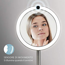 HoMedics Twist Specchio Cosmetico per Trucco Double Face, Illuminato con Luci LED, Sensore di Avvicinamento, Base Pesante Stabile, Ingrandimento 1X e 7X, Ricaricabile, 35x35x15 cm, Argento