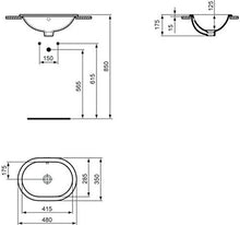 Ideal Standard Collegare Piano lavabo e5045ma, 480 x 350 x 175 mm Ovale con Troppo Pieno Bianco con Ideal Plus