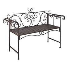 SHENGFENG Panca da giardino marrone antico, in metallo, panca da esterno, 132 x 46 x 85 cm