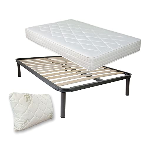 Kit rete e materasso una piazza e mezza 120x190 NORVEGIA più cuscino fiocco di memory, rete una piazza e mezza doghe flessibili 120x190 ortopedica con materasso in schiuma alto 19cm
