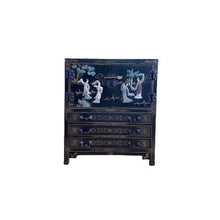 Cassettiera asiatica (41 x 61 x 71 cm) in narghilè – Nero – con noccioli in pietra ollare intagliati