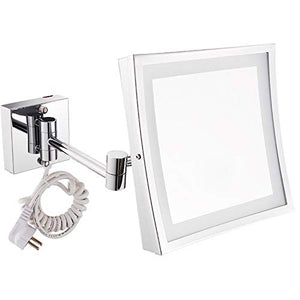 Mirror Specchio a LED, Specchio cosmetico, Specchio Quadrato, Specchio da Bagno, Specchio da Bagno, Specchio in Acciaio Inossidabile, Specchio Pieghevole, Lente d'Ingrandimento (Colore Cromato)