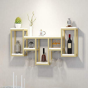Portabottiglie in Metallo con Supporto in Vetro Portabottiglie e armadietti per Vino da Cucina a Parete Portabottiglie in Vetro Espositore in Legno massello Mobile Bar (Oro)