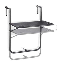 Relaxdays Tavolino Pieghevole per Balcone, 3 Altezze Regolabili, LxP 59,5 x 36, Appeso a Ringhiera, Effetto Legno, Nero
