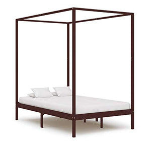 BIGTO - Struttura letto a baldacchino in legno di pino massiccio, per camera da letto, 120 x 200 cm, colore: Marrone scuro