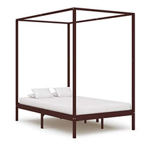BIGTO - Struttura letto a baldacchino in legno di pino massiccio, per camera da letto, 140 x 200 cm, colore: Marrone scuro