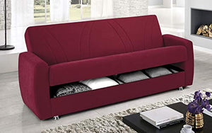 Dafne Italian Design Divano Letto 3 posti. Tessuto in Micro Fibra Bordeaux (cm. 225 x 87 x 92 h)