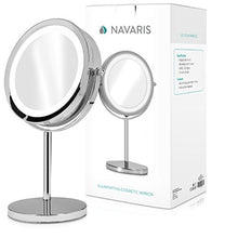 Navaris Specchio da Trucco con Luce LED - Specchio Illuminato con Ingrandimento x7 - Specchietto Cosmetico Ingrandente - Luci 26lm Rotazione 360°