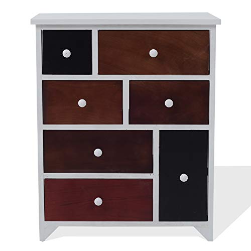 Rebecca Mobili RE4336 Credenza Industrial, cassettiera Piccola, 7 cassetti, Legno paulonia, Camera da Letto Ingresso Soggiorno, MDF/Paulownia, Bianco, Marrone, 68 x 56 x 27 cm (HxLxP)