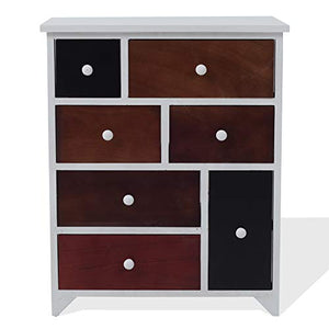 Rebecca Mobili RE4336 Credenza Industrial, cassettiera Piccola, 7 cassetti, Legno paulonia, Camera da Letto Ingresso Soggiorno, MDF/Paulownia, Bianco, Marrone, 68 x 56 x 27 cm (HxLxP)