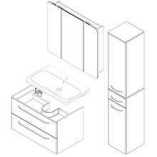FACKELMANN - Set di mobili da bagno, 4 pezzi, colore: Bianco lucido Milano - Lavandino in ceramica da appendere, 100 cm e 3 ante a LED