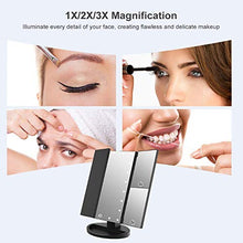 QAVILFLY - Specchio cosmetico con luci, ingrandimento 2 x 3 x, interruttore touch screen, doppio alimentatore, portatile ad alta definizione, specchio per trucco a tre luci