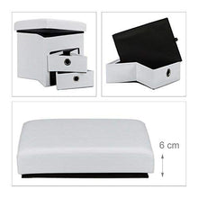 Relaxdays Pouf Contenitore Pieghevole, Scomparto Interno, 2 Cassetti Rimovibili, Cubo, finta pelle, Bianco, H X L X P: 38 x 38 x 38 cm