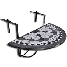 Anself Mosaico Tavolino Pieghevole da Balcone d'attaccatura Semicircolare Nero Bianca
