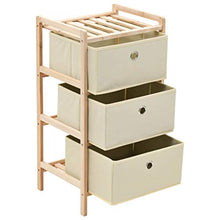 FAMIROSA Mobiletto Stoccaggio Legno di Cedro e 3 Cesti in Tessuto Beige