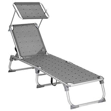 SONGMICS Lettino Prendisole, Sdraio Pieghevole, con Parasole e Schienale Reclinabile, Leggero, 55 x 193 x 31 cm, Max Portata 150 kg, per Giardino Terrazzo Balcone, Motivo Uccelli, Grigio Scuro GCB19BG