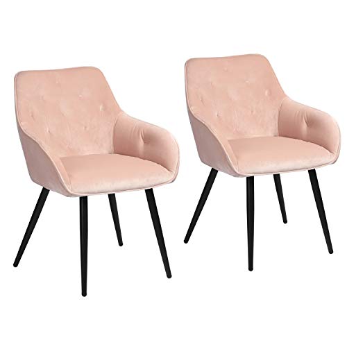 Meuble Cosy - Set di 2 sedie per sala da pranzo, stile scandinavo, in velluto rosa, per soggiorno, design con braccioli, 56 x 59 x 75 cm, colore: Rosa