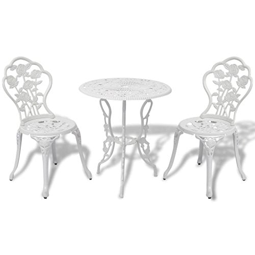 vidaXL Set Bistro 3 pz da Esterno Alluminio Fuso Bianco Tavolo Sedie Giardino