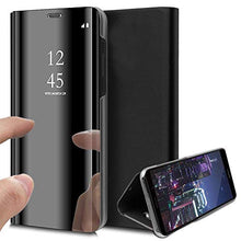 Saceebe Compatibile con Galaxy A50 Custodia pelle Cover a libro Specchio Mirror effect Electroplating Plating Portafoglio Flip Case Custodia in pelle Anteriore e posteriore Bumper Cover,nero