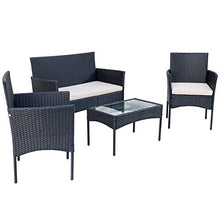 Pumpumly Set di mobili da giardino in polyrattan, per 4 persone, divano e tavolo, con cuscino per il giardino, balcone e terrazza