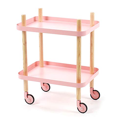 YIN YIN Carrello per Ripiani Carrello for mensole, mensola in Legno Elegante Mobile Minimalista Comodo Soggiorno mensola Cucina Hotel mensola, 3 Colori, 50X35X64.5CM Carrello a rulli (Color : Pink)