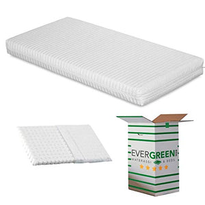 EVERGREENWEB - Materasso per Bambini 70x140 alto 12cm Lettino o Culla + Cuscino ANTISOFFOCO GRATIS con Fodera Bianca in Cotone 100% Naturale Rivestimento Tessuto Sfoderabile Anallergico Lavabile SYMBA
