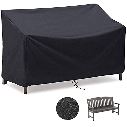 HSGAV Copertura per Panca da Giardino 2 Posti, Fodera per Divano, Antivento, Anti-UV, Resistente agli Strappi, Tessuto Oxford 210D, Copertura per Panca da Patio,134X66X89cm, Nero