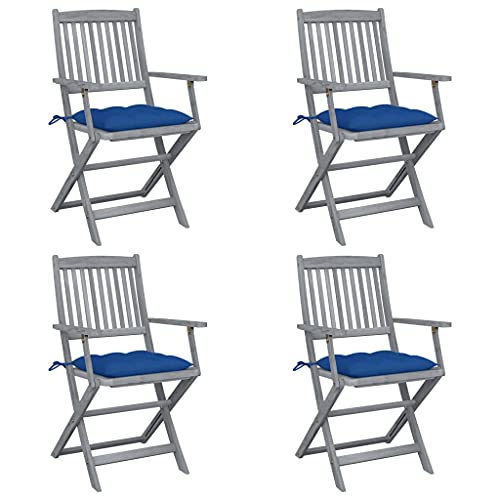 vidaXL Sedie da Giardino Pieghevoli 4pz con Cuscini in Massello Acacia