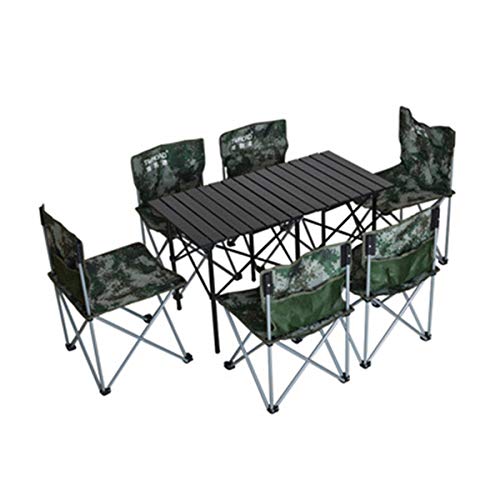 FOMT Tavolo da Picnic Pieghevole E Set da Spiaggia,Altezza Regolabile, Tavolo E Sedie in Lega di Alluminio, Scrivania Portatile con 4 Posti per Barbecue da Campeggio E Picnic All'aperto,Camuffare,L