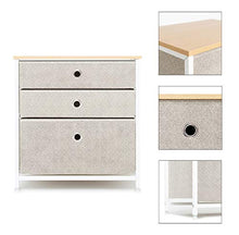 Suhu Comodino Camera da Letto Metallo con 3 Cassetto Comodini Piccolo Design Mini Cassettiera Basso Quadrato Tavolino da Salotto Moderno Soggiorno Cameretta in Legno+Acciaio Bianco+Beige