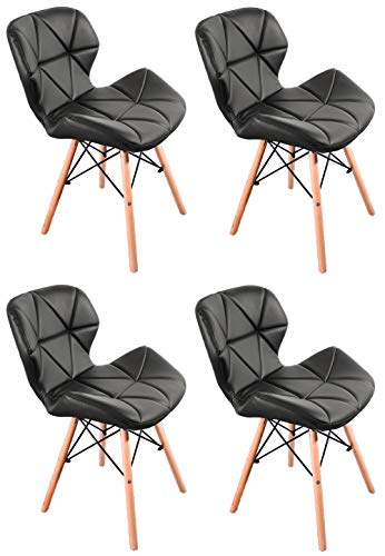 Sedia da Pranzo in Pelle con Seduta e Schienale Imbottiti Sedia Imbottita in PU in stile Moderno con Gambe in Legno per Soggiorno Camera da Letto Cucina Sala da Ufficio Nero Set di 4