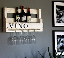 Dekorie Cantinetta in legno da parete – con porta bicchieri e scritta Vino – Bianco – già montata – Scaffale per bottiglie di vino e bicchieri di vino