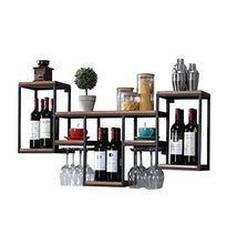 Alqn Mensola per vino retrò in metallo ferro per bar | Porta bicchiere da vino in legno | Stand del vino | Porta bicchiere | Cantinetta vino a parete | Mensola a cubo da parete