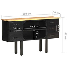 Festnight Credenza 110x30x65 cm in Massello di Mango Grezzo e Acciaio,con Ampio Spazio per Conservare Gli Oggetti