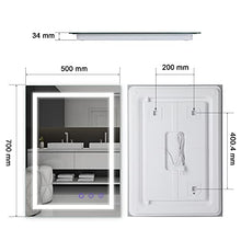 Bonade - Specchio da bagno a LED, senza appannamento, 50 x 70 cm, con illuminazione dimmerabile, LED con interruttore touch, IP65 e 3000 lm, bianco caldo/naturale/bianco freddo (3500-6500 K)