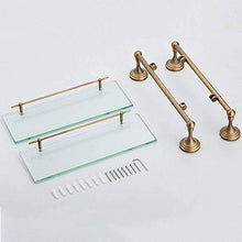 KAIXIN Bagno Doppio Ripiano, Ottone Mensola in Vetro Bagno Vasca da Bagno Cestino Portaoggetti Organizzatore Appeso a Doppia Parete Rettangolo Organizzatore da Bagno Accessori Hardware 41 * 43 Cm