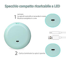 wobsion LED Specchio Compatto Ricaricabile Specchietto da Borsetta Specchio Viaggio Specchio Tascabile Specchio con ingrandimento 1X/10X Specchietto da Borsa con Luce Regolabile Specchio Regali Ciano